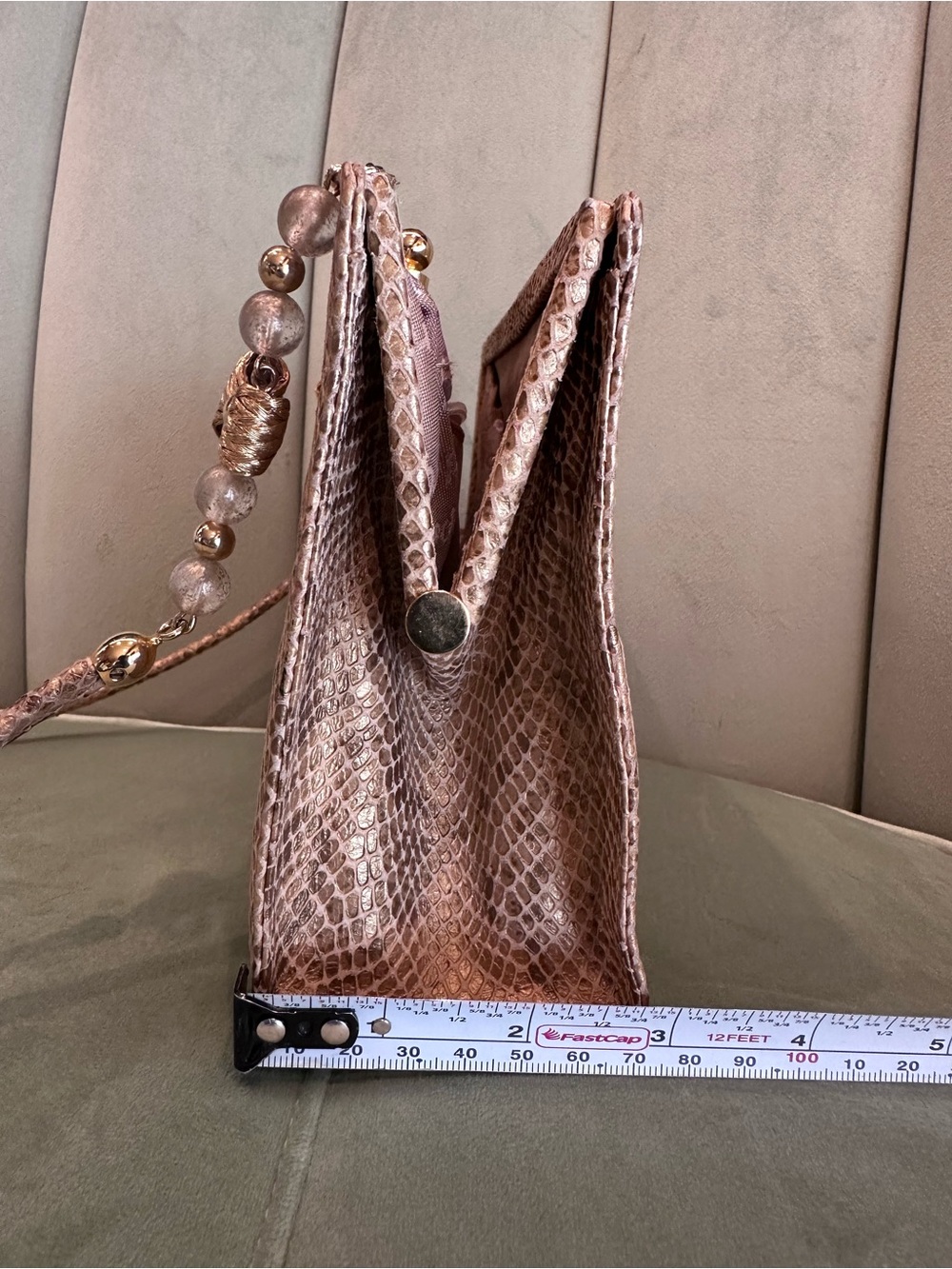 Vintage RODO Italy Snakeskin Evening Clutch Beaded Strap - Picture 14 of 16